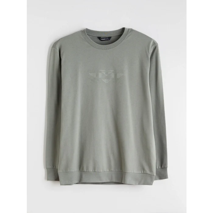 LCWAIKIKI Classic Haki Bisiklet Yaka Baskılı Erkek Sweatshirt