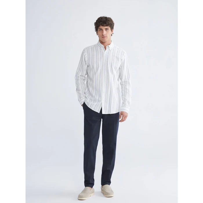 SOUTHBLUE Mavi Regular Fit Uzun Kollu Çizgili Armürlü Erkek Gömlek