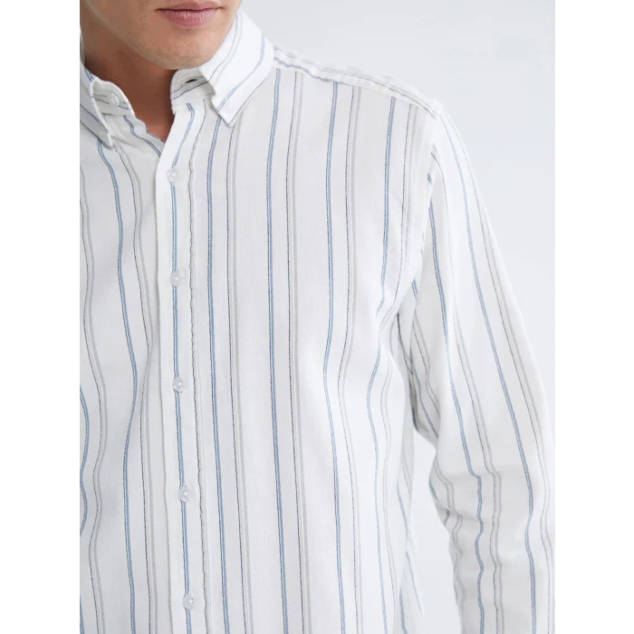 SOUTHBLUE Mavi Regular Fit Uzun Kollu Çizgili Armürlü Erkek Gömlek