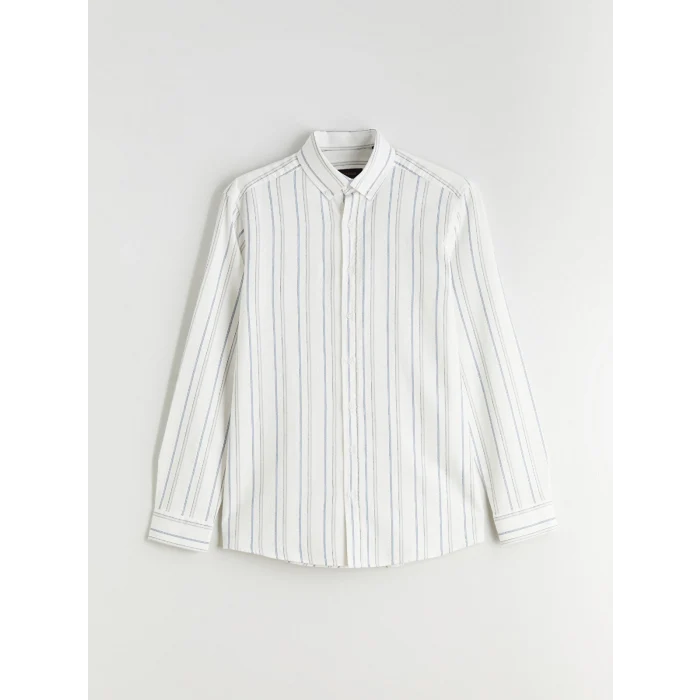 SOUTHBLUE Mavi Regular Fit Uzun Kollu Çizgili Armürlü Erkek Gömlek