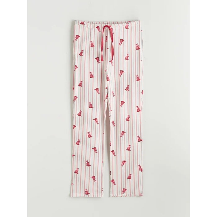 LCW DREAM Ekru Bisiklet Yaka Baskılı Kadın Pijama Takımı