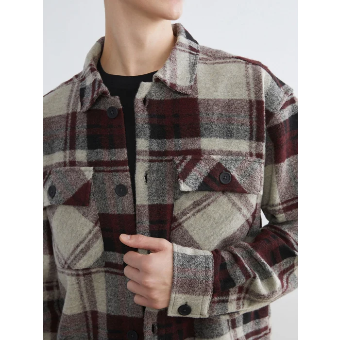 XSIDE Bordo Rahat Kalıp Ekose Erkek Gömlek Ceket