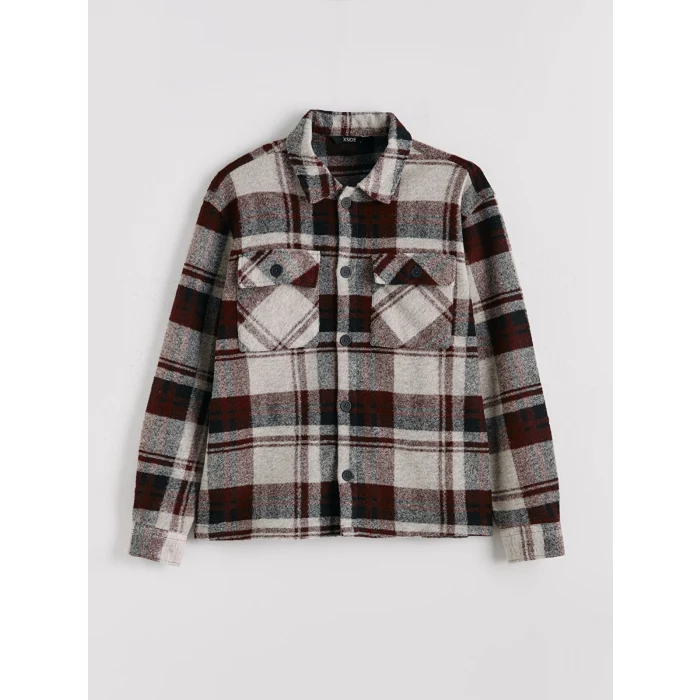 XSIDE Bordo Rahat Kalıp Ekose Erkek Gömlek Ceket