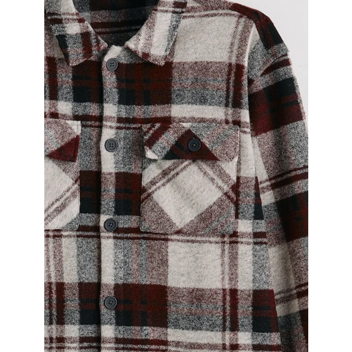 XSIDE Bordo Rahat Kalıp Ekose Erkek Gömlek Ceket