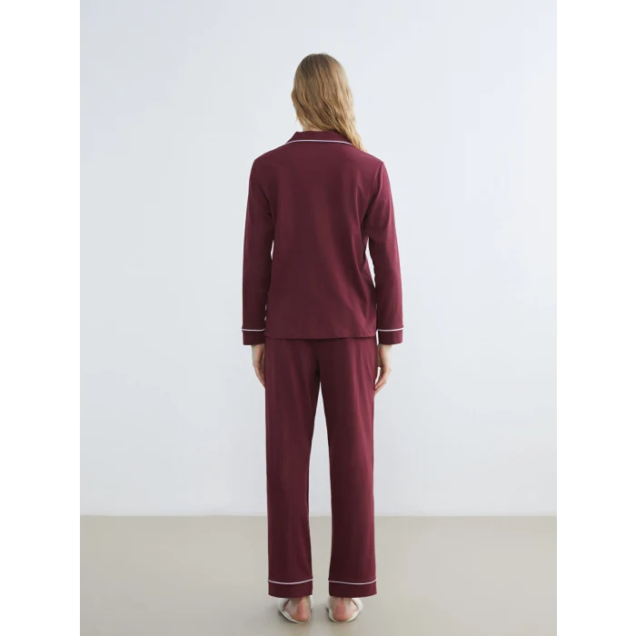 LCW DREAM Bordo Gömlek Yaka Ayı Teddy Baskılı Kadın Pijama Takımı
