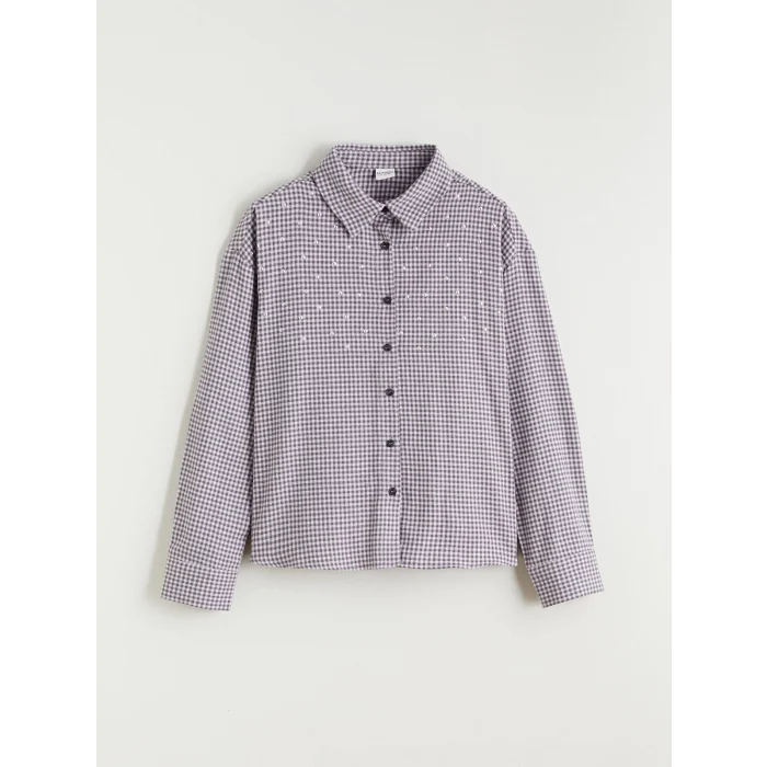 LCW Kids Lila Ekose Taşlı Kız Çocuk Gömlek