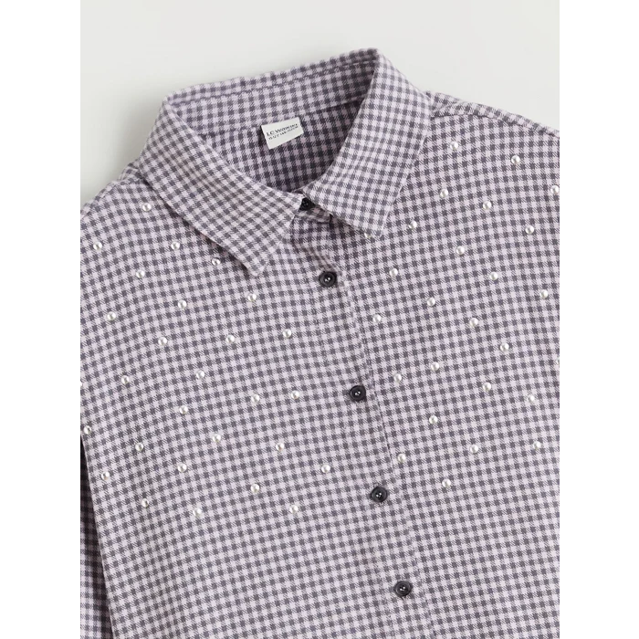 LCW Kids Lila Ekose Taşlı Kız Çocuk Gömlek