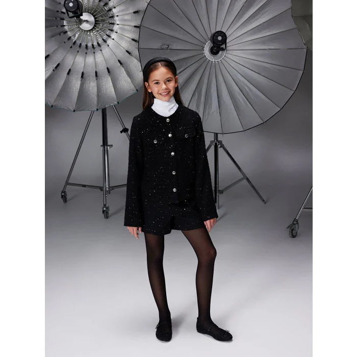 LCW Kids Siyah Pul İşlemeli Kız Çocuk Tüvit Şort