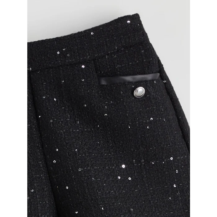 LCW Kids Siyah Pul İşlemeli Kız Çocuk Tüvit Şort