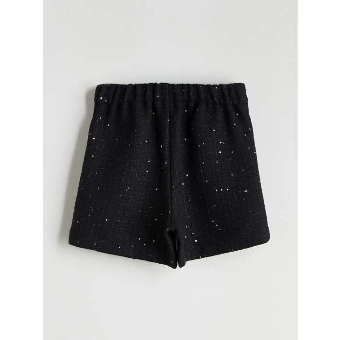 LCW Kids Siyah Pul İşlemeli Kız Çocuk Tüvit Şort