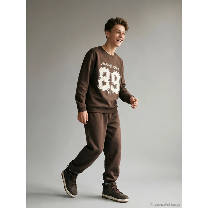 LCW Kids Kahverengi Bisiklet Yaka Erkek Çocuk Eşofman Takımı