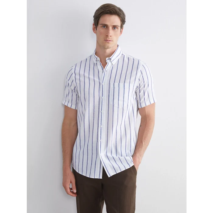 LCWAIKIKI Classic Lacivert Regular Fit Çizgili Erkek Gömlek