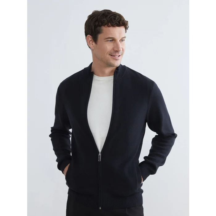 LCWAIKIKI Classic Lacivert Standart Kalıp Dik Yaka Erkek Triko Hırka