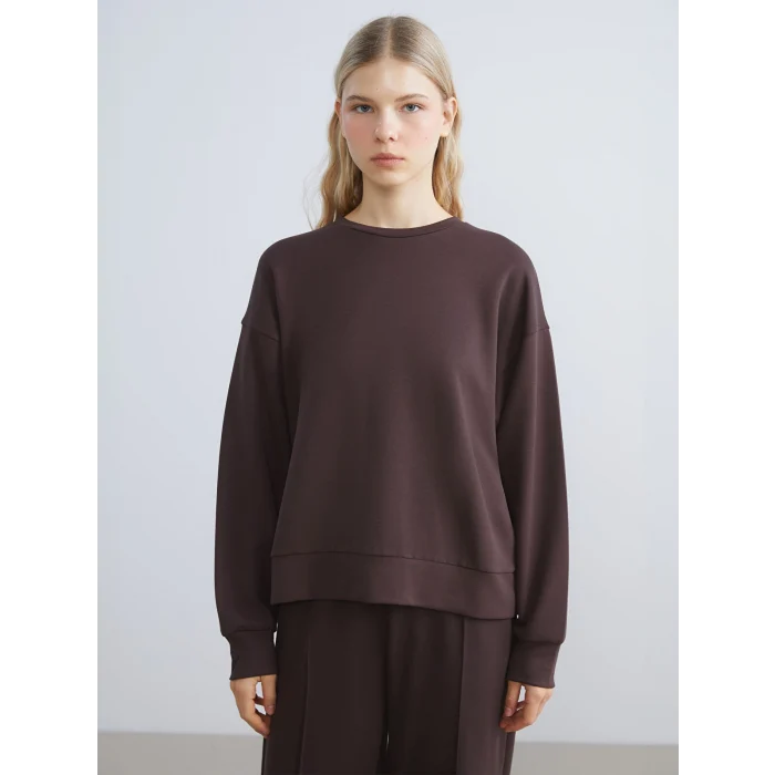 XSIDE Kahverengi Bisiklet Yaka Oversize Kadın Sweatshirt