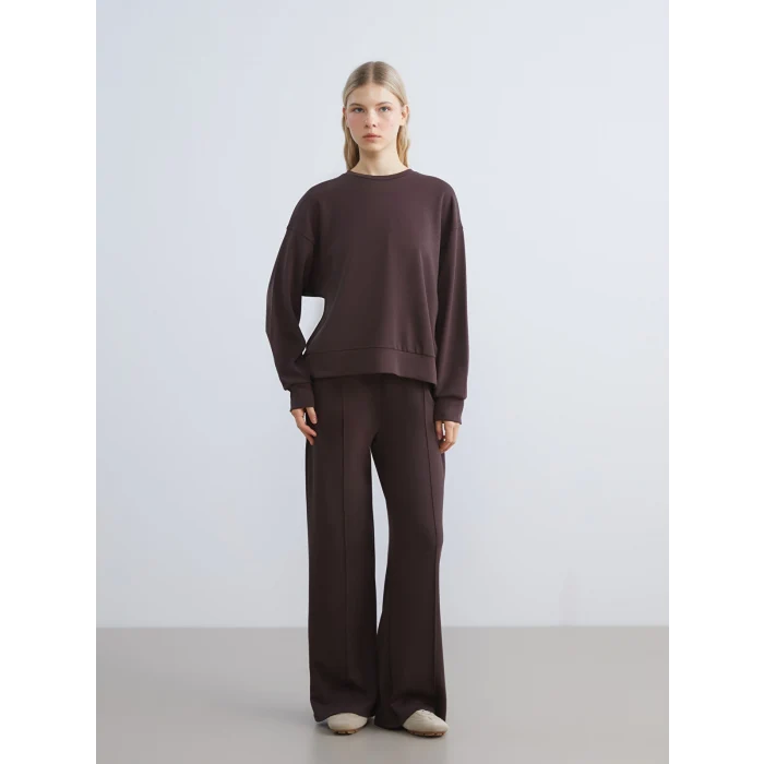 XSIDE Kahverengi Bisiklet Yaka Oversize Kadın Sweatshirt