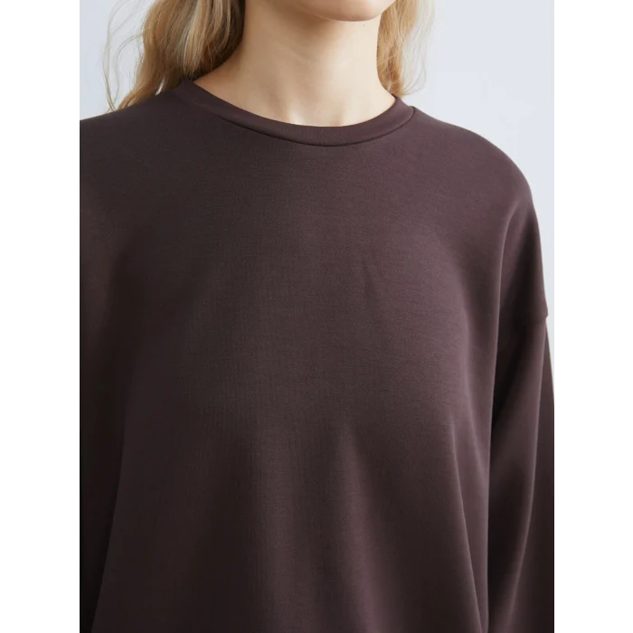 XSIDE Kahverengi Bisiklet Yaka Oversize Kadın Sweatshirt