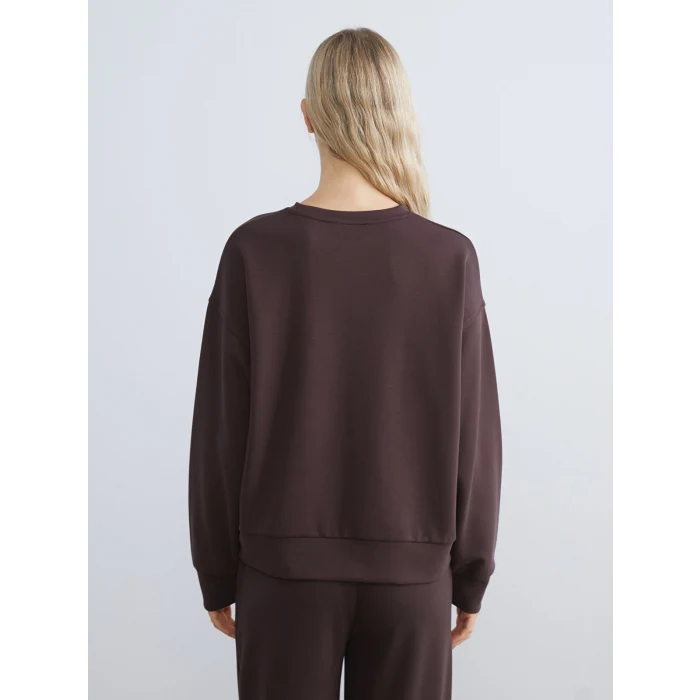 XSIDE Kahverengi Bisiklet Yaka Oversize Kadın Sweatshirt