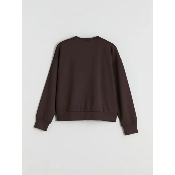 XSIDE Kahverengi Bisiklet Yaka Oversize Kadın Sweatshirt