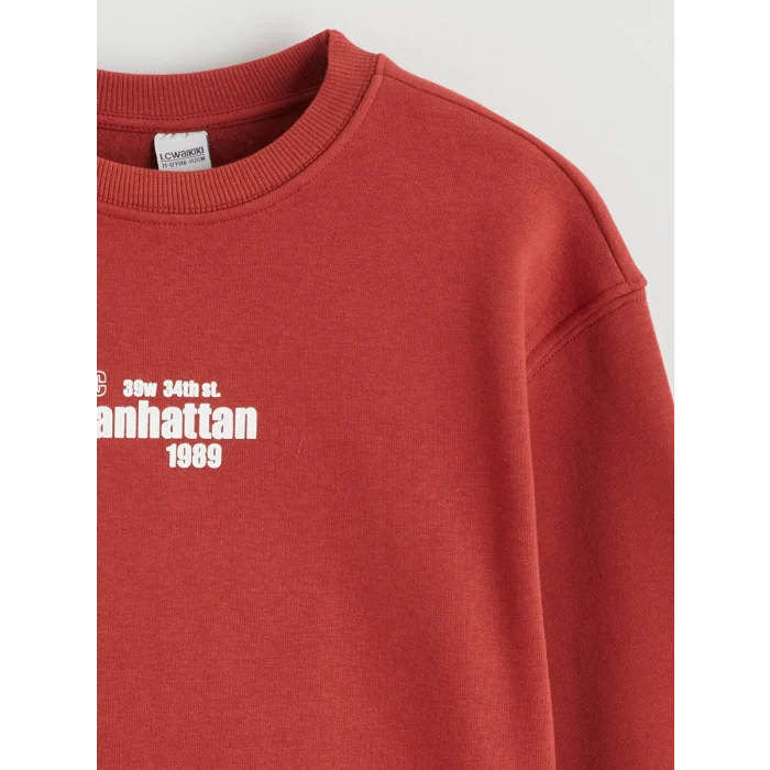 LCW Kids Kırmızı Bisiklet Yaka Baskılı Kız Çocuk Kalın Sweatshirt