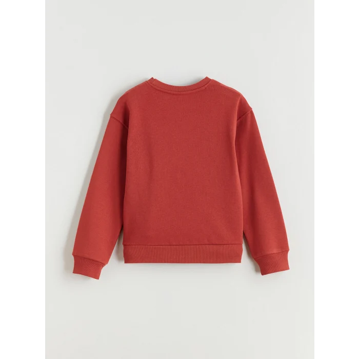 LCW Kids Kırmızı Bisiklet Yaka Baskılı Kız Çocuk Kalın Sweatshirt