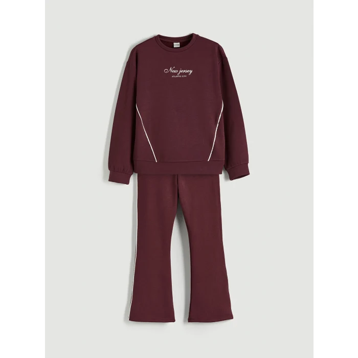 LCW Kids Mürdüm Bisiklet Yaka Kız Çocuk Soft Touch Sweatshirt ve Eşofman Altı