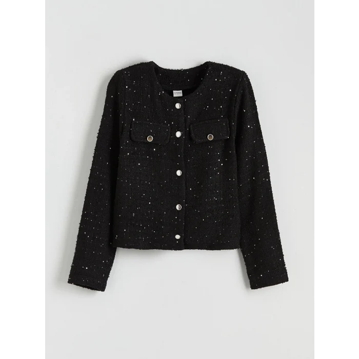 LCW Kids Siyah Pul İşlemeli Kız Çocuk Tüvit Ceket