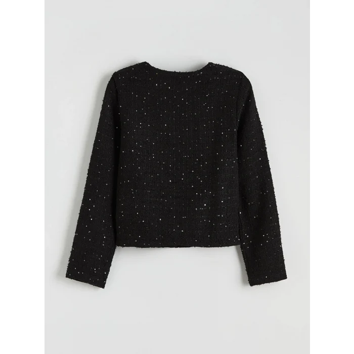 LCW Kids Siyah Pul İşlemeli Kız Çocuk Tüvit Ceket