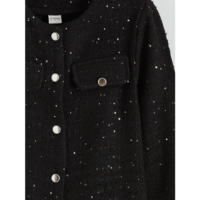 LCW Kids Siyah Pul İşlemeli Kız Çocuk Tüvit Ceket