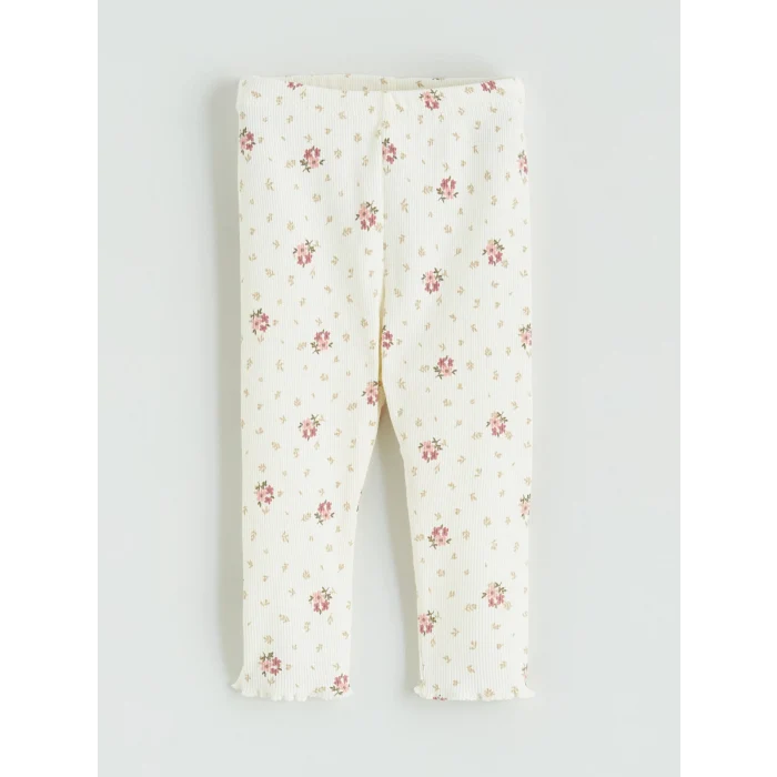 LCW baby Ekru Beli Lastikli Çiçekli Kız Bebek Tayt 3lü