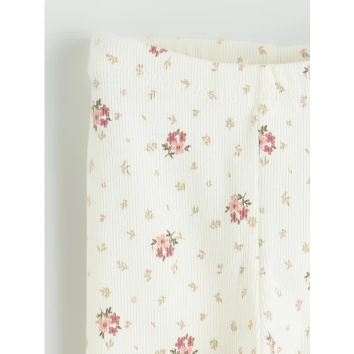 LCW baby Ekru Beli Lastikli Çiçekli Kız Bebek Tayt 3lü