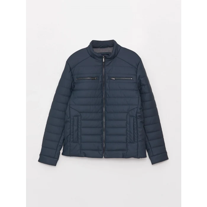 LCWAIKIKI Classic Lacivert Standart Kalıp Dik Yaka Erkek Deri Görünümlü Mont