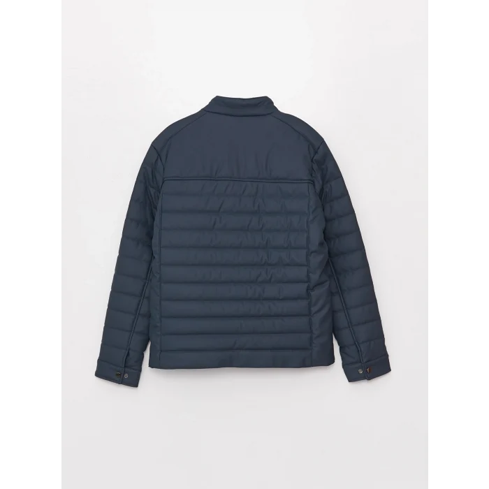 LCWAIKIKI Classic Lacivert Standart Kalıp Dik Yaka Erkek Deri Görünümlü Mont