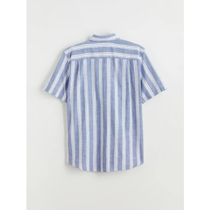 LCWAIKIKI Classic Lacivert Regular Fit Kısa Kollu Çizgili Erkek Gömlek