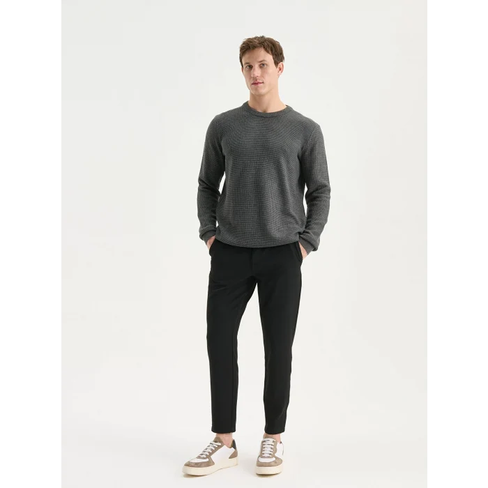 LCW Vision Antrasit Bisiklet Yaka Kareli Erkek Triko Kazak