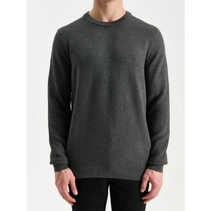 LCW Vision Antrasit Bisiklet Yaka Kareli Erkek Triko Kazak