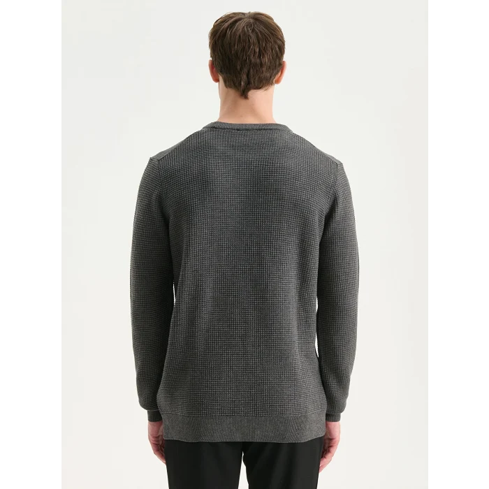 LCW Vision Antrasit Bisiklet Yaka Kareli Erkek Triko Kazak