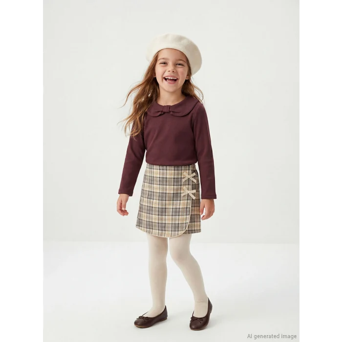 LCW Kids Kahverengi Bebe Yaka Kız Çocuk Takım 3lü