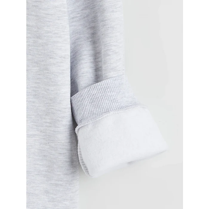 LCW Kids Gri Bisiklet Yaka Minecraft Baskılı Erkek Çocuk Kalın Sweatshirt