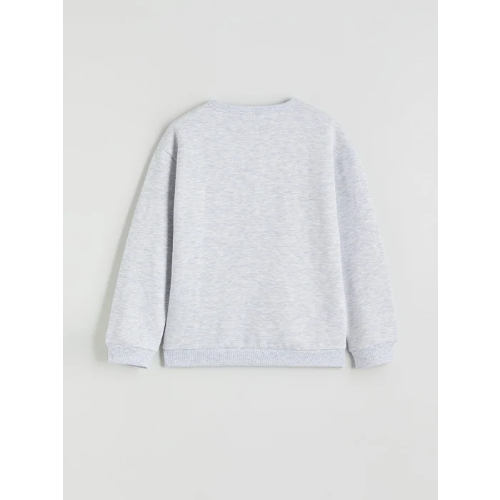 LCW Kids Gri Bisiklet Yaka Minecraft Baskılı Erkek Çocuk Kalın Sweatshirt