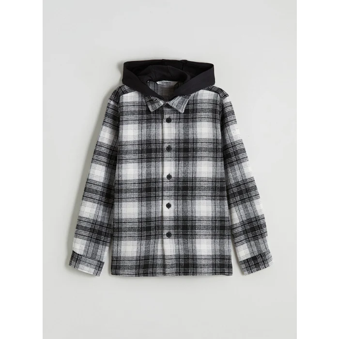 LCW Kids Gri Kapüşonlu Ekose Erkek Çocuk Gömlek