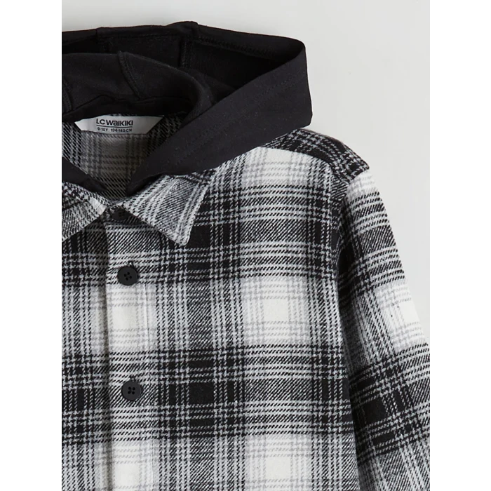 LCW Kids Gri Kapüşonlu Ekose Erkek Çocuk Gömlek