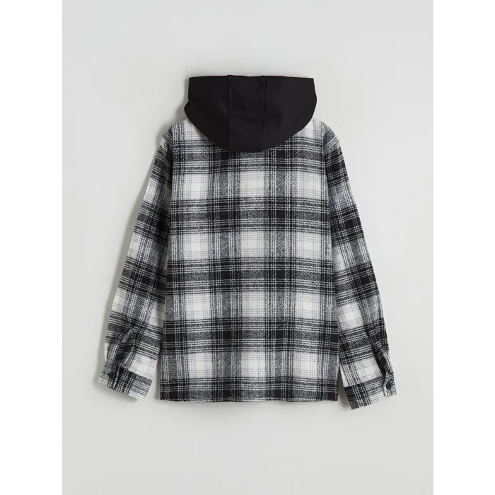 LCW Kids Gri Kapüşonlu Ekose Erkek Çocuk Gömlek