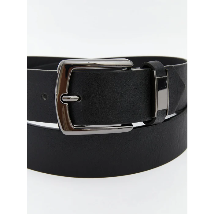 LCW ACCESSORIES Siyah Deri Görünümlü Erkek Kemer