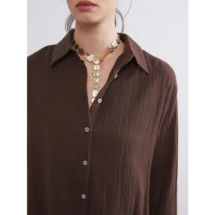 LCW Vision Kahverengi Dokulu Müslin Kadın Gömlek