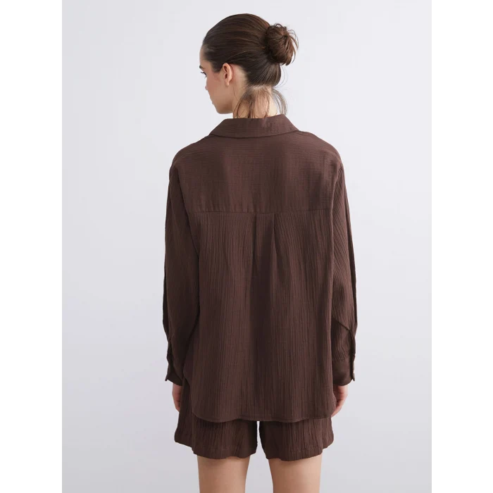 LCW Vision Kahverengi Dokulu Müslin Kadın Gömlek
