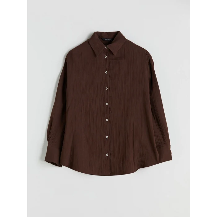 LCW Vision Kahverengi Dokulu Müslin Kadın Gömlek