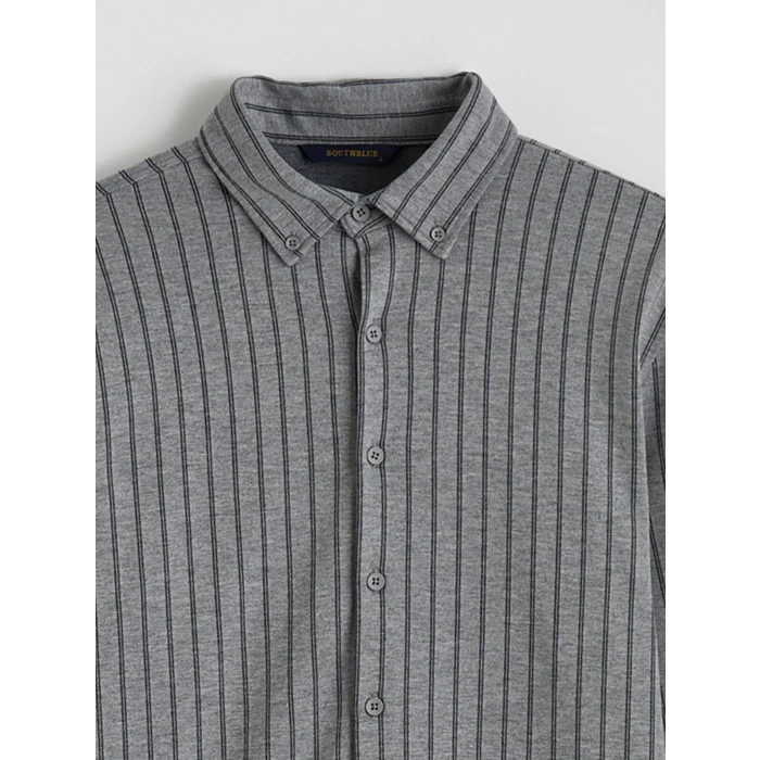SOUTHBLUE Antrasit Slim Fit Çizgili Erkek Gömlek