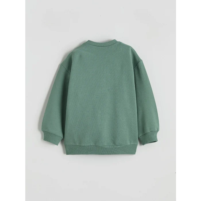 LCW baby Yeşil Bisiklet Yaka Baskılı Erkek Bebek Sweatshirt