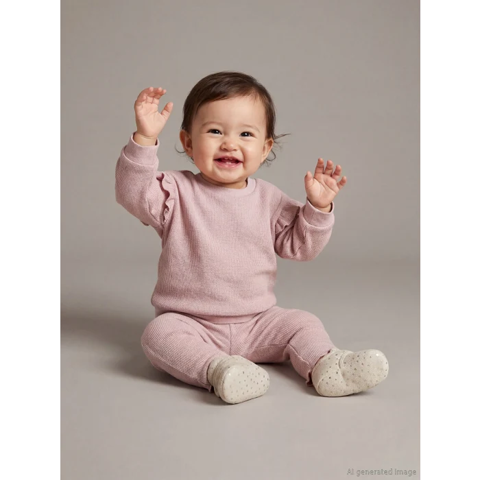 LCW baby Pembe Bisiklet Yaka Basic Kız Çocuk Sweatshirt ve Tayt