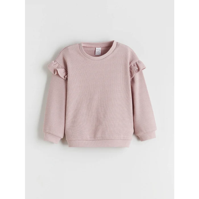 LCW baby Pembe Bisiklet Yaka Basic Kız Çocuk Sweatshirt ve Tayt
